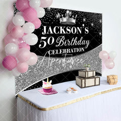 Aperturee - Aperturee Black Silver Glitter Crown 50th Birthday Backdrop