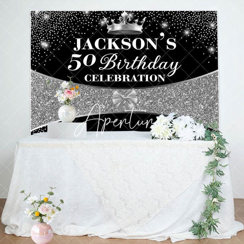 Aperturee - Aperturee Black Silver Glitter Crown 50th Birthday Backdrop