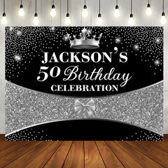 Aperturee - Aperturee Black Silver Glitter Crown 50th Birthday Backdrop