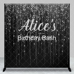 Aperturee - Aperturee Black Silver Glitter Custom Name Birthday Backdrop