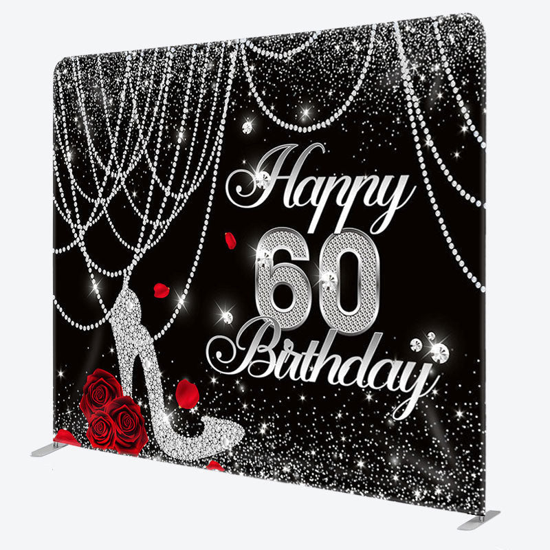 Aperturee - Aperturee Black Silver Glitter Fabric Backdrop Cover for Birthday