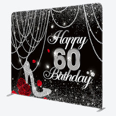 Aperturee - Aperturee Black Silver Glitter Fabric Backdrop Cover for Birthday