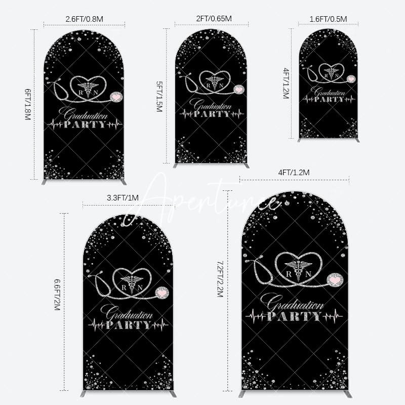 Aperturee - Aperturee Black Silver Glitter RN Graduation Party Arch Backdrop