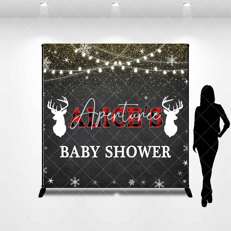 Aperturee - Aperturee Black Snowy Elk Christmas Custom Baby Shower Backdrop