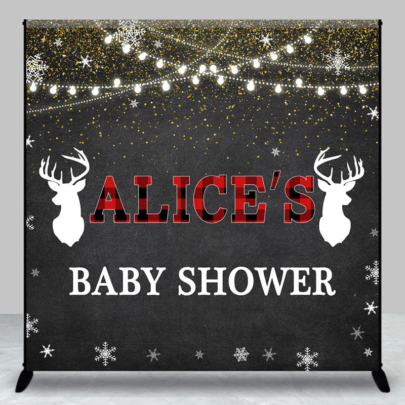 Aperturee - Aperturee Black Snowy Elk Christmas Custom Baby Shower Backdrop