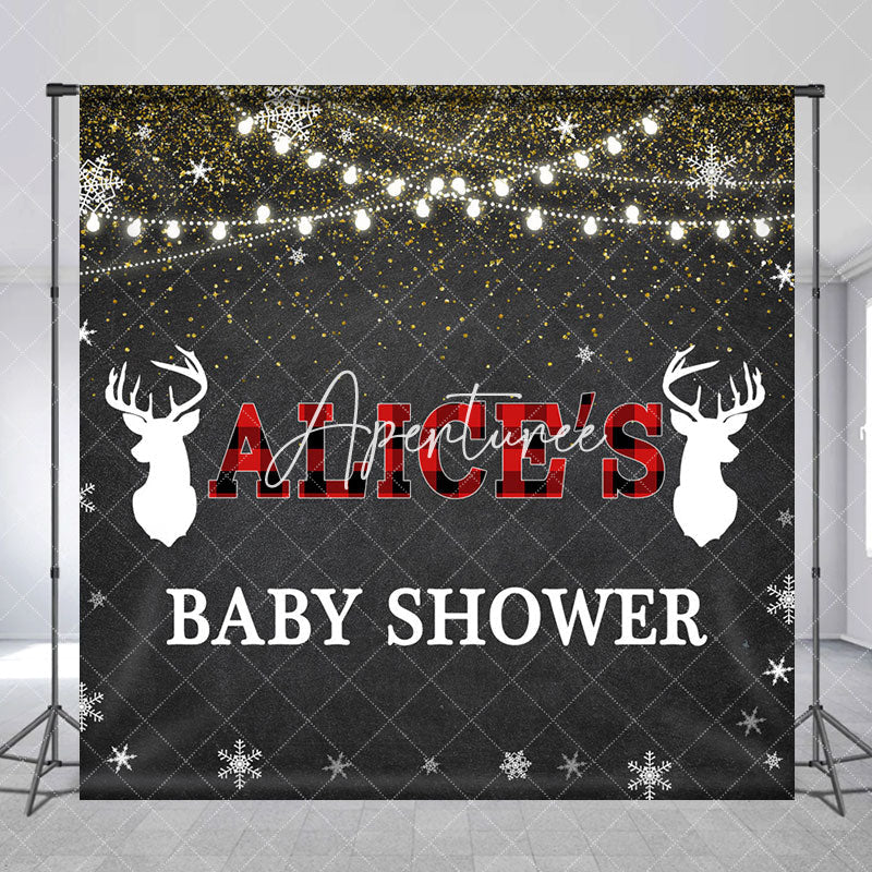 Aperturee - Aperturee Black Snowy Elk Christmas Custom Baby Shower Backdrop