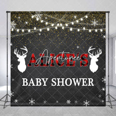 Aperturee - Aperturee Black Snowy Elk Christmas Custom Baby Shower Backdrop