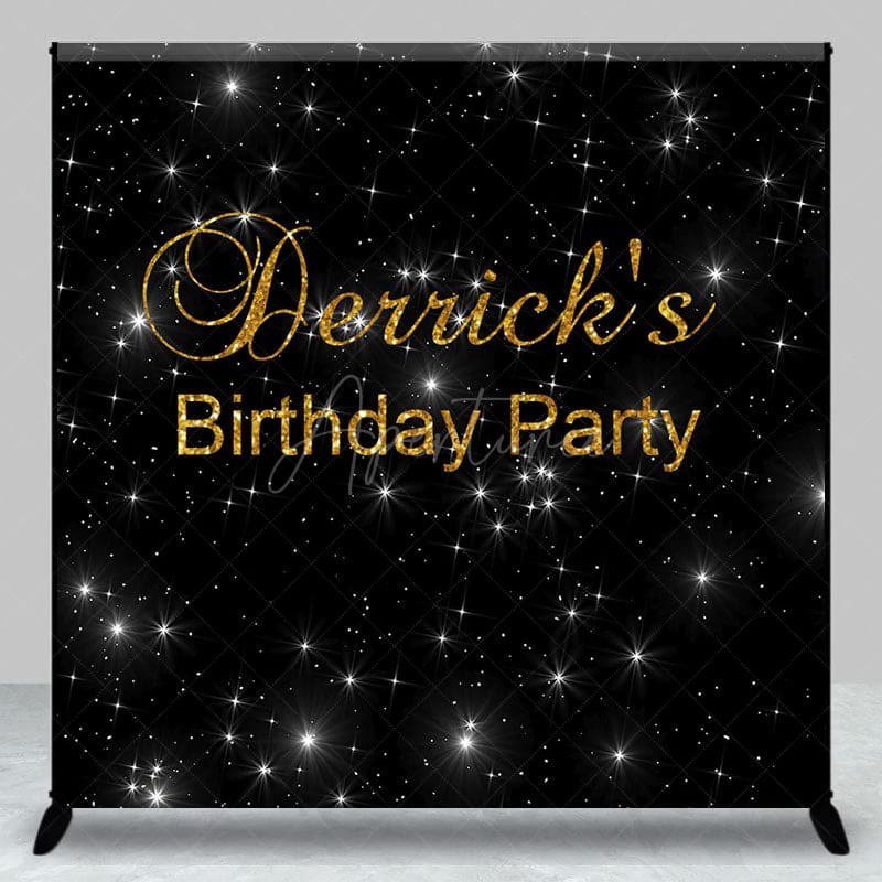 Aperturee - Aperturee Black Sparkle Gold Custom Name Birthday Party Backdrop
