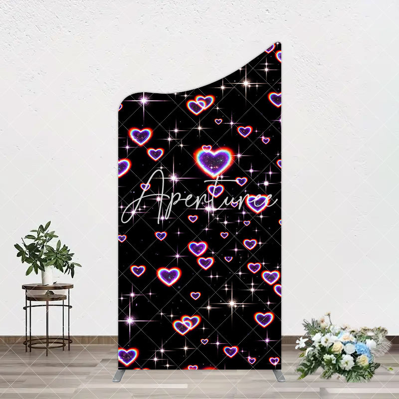 Aperturee - Aperturee Black Sparkle Rainbow Hearts Romantic Arch Backdrop