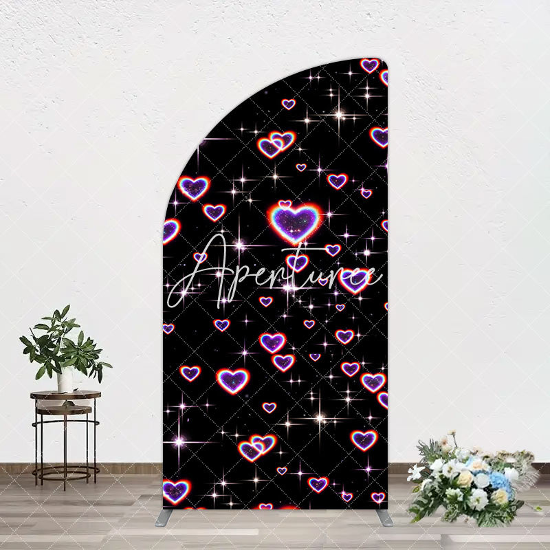 Aperturee - Aperturee Black Sparkle Rainbow Hearts Romantic Arch Backdrop