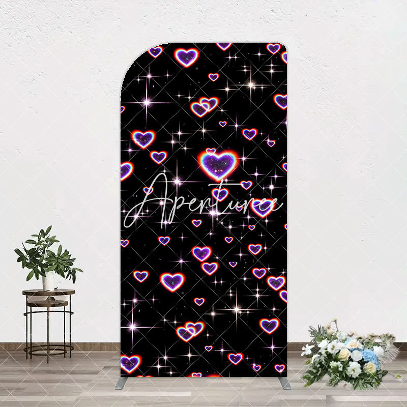 Aperturee - Aperturee Black Sparkle Rainbow Hearts Romantic Arch Backdrop