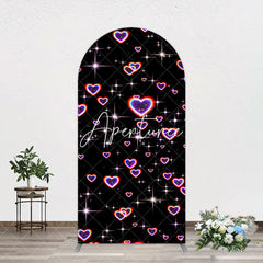 Aperturee - Aperturee Black Sparkle Rainbow Hearts Romantic Arch Backdrop