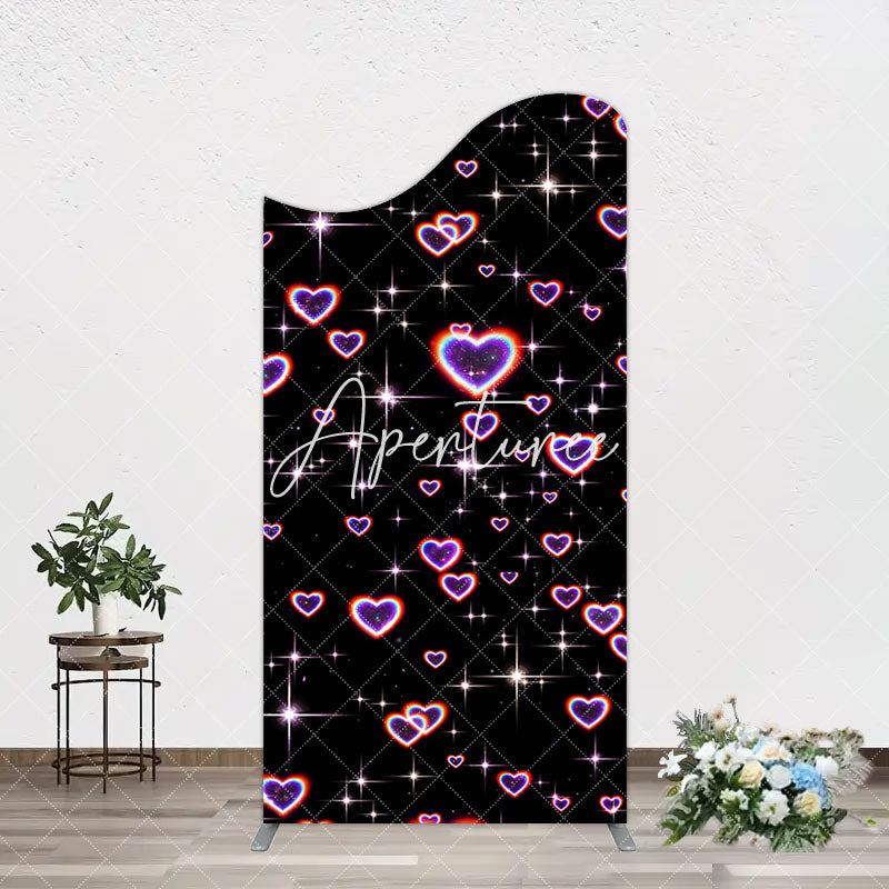 Aperturee - Aperturee Black Sparkle Rainbow Hearts Romantic Arch Backdrop