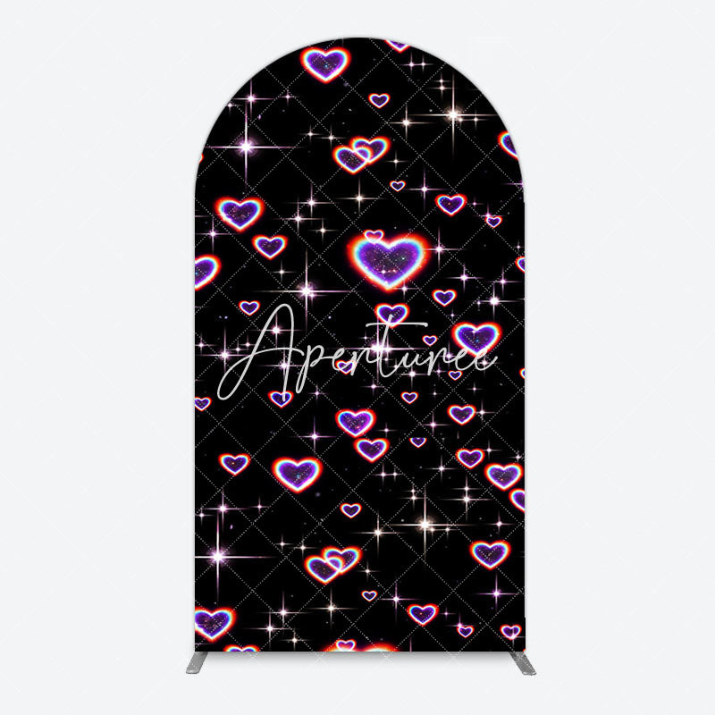 Aperturee - Aperturee Black Sparkle Rainbow Hearts Romantic Arch Backdrop