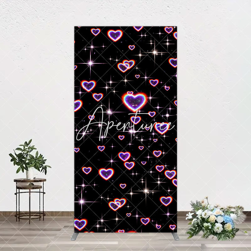 Aperturee - Aperturee Black Sparkle Rainbow Hearts Romantic Arch Backdrop