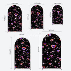 Aperturee - Aperturee Black Sparkle Rainbow Hearts Romantic Arch Backdrop