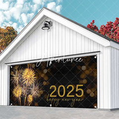 Aperturee - Aperturee Black Sparks Bokeh 2025 New Year Garage Door Banner