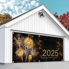 Aperturee - Aperturee Black Sparks Bokeh 2025 New Year Garage Door Banner