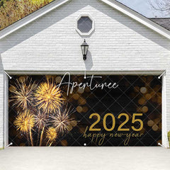 Aperturee - Aperturee Black Sparks Bokeh 2025 New Year Garage Door Banner