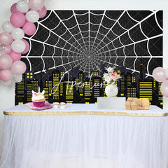 Aperturee - Aperturee Black Spider Wab City Night Scene Birthday Backdrop