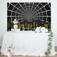 Aperturee - Aperturee Black Spider Wab City Night Scene Birthday Backdrop