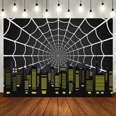 Aperturee - Aperturee Black Spider Wab City Night Scene Birthday Backdrop