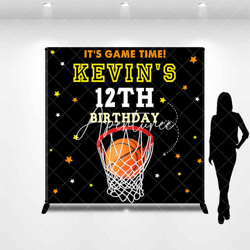 Aperturee - Aperturee Black Starry Basketball Custom 12th Birthday Backdrop