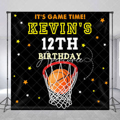 Aperturee - Aperturee Black Starry Basketball Custom 12th Birthday Backdrop