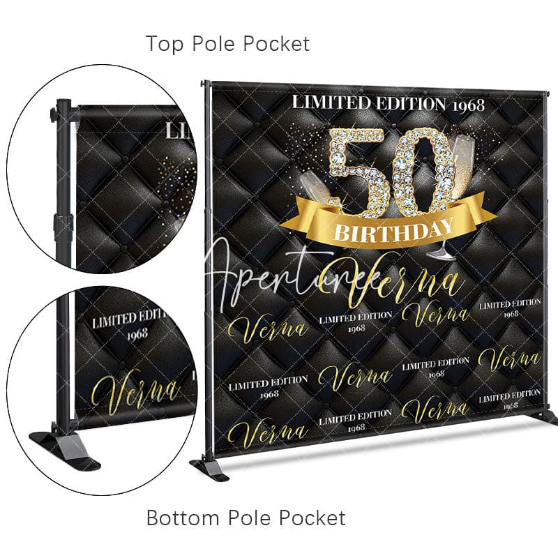 Aperturee - Aperturee Black Step And Repeat Custom 50th Birthday Backdrop