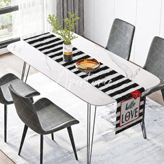 Aperturee - Aperturee Black Stripe Hello Love Valentines Day Table Runner