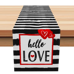 Aperturee - Aperturee Black Stripe Hello Love Valentines Day Table Runner