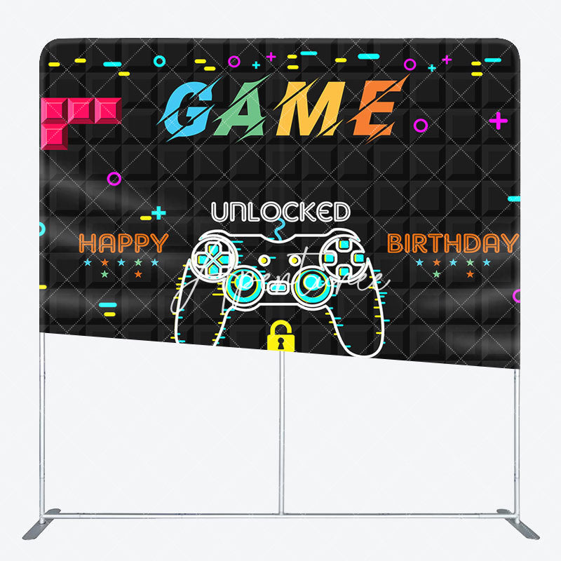 Aperturee - Aperturee Black Tetris Wall Game Birthday Pillow Case Backdrop