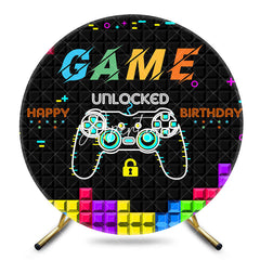 Aperturee - Aperturee Black Tetris Wall Game Round Happy Birthday Backdrop