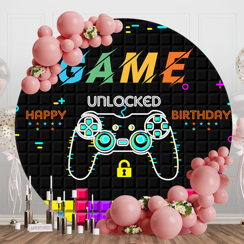 Aperturee - Aperturee Black Tetris Wall Game Round Happy Birthday Backdrop