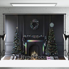 Aperturee - Aperturee Black Wall Colorful Fireplace Christmas Backdrop