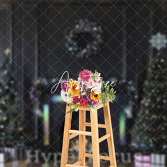 Aperturee - Aperturee Black Wall Colorful Fireplace Christmas Backdrop