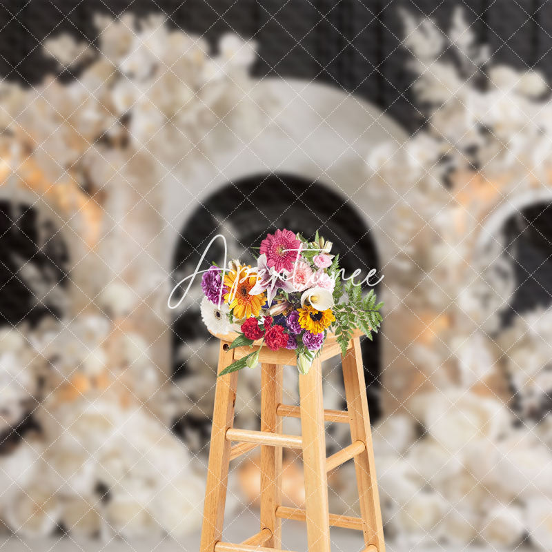 Aperturee - Aperturee Black Wall White Art Floral Arch Wedding Backdrop