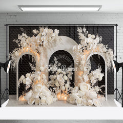 Aperturee - Aperturee Black Wall White Art Floral Arch Wedding Backdrop