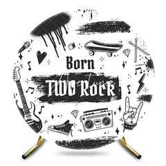 Aperturee - Aperturee Black White Born Two Rock Round Birthday Backdrop