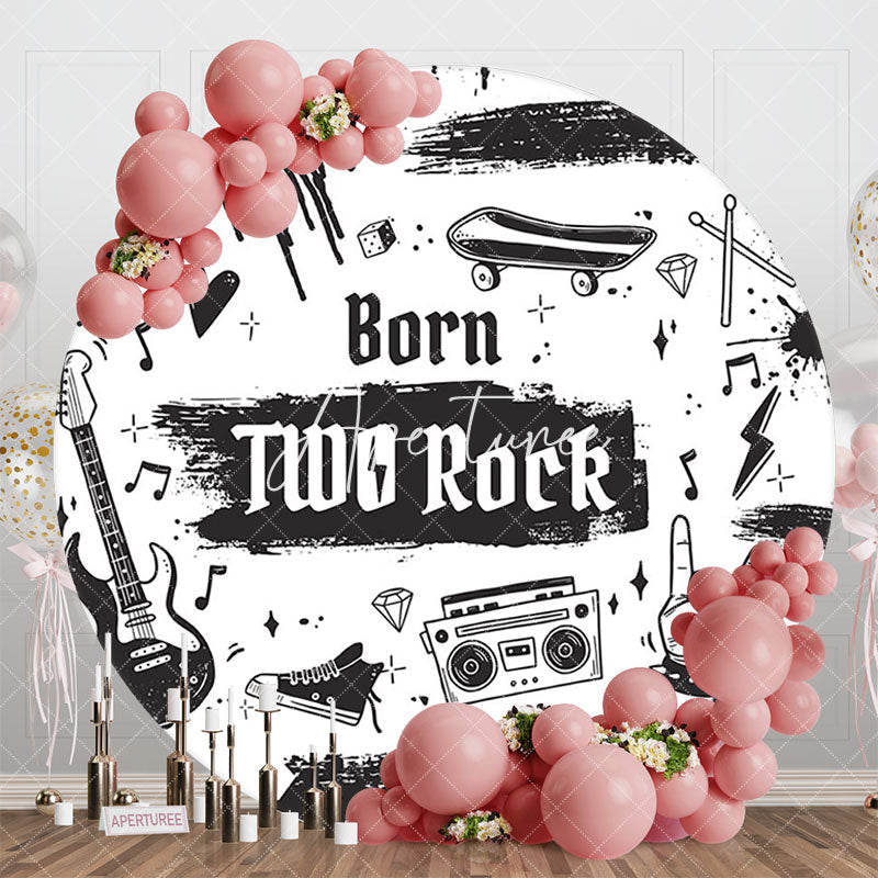 Aperturee - Aperturee Black White Born Two Rock Round Birthday Backdrop