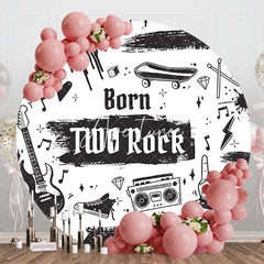 Aperturee - Aperturee Black White Born Two Rock Round Birthday Backdrop