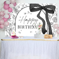 Aperturee - Aperturee Black White Bow Tie Floral Happy Birthday Backdrop