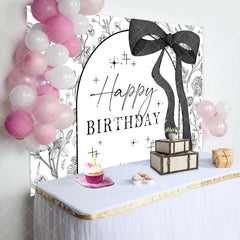 Aperturee - Aperturee Black White Bow Tie Floral Happy Birthday Backdrop