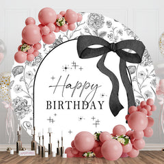 Aperturee - Aperturee Black White Bow Tie Round Happy Birthday Backdrop