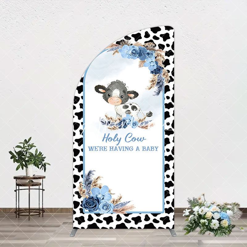 Aperturee - Aperturee Black White Cow Floral Baby Shower Arch Backdrop