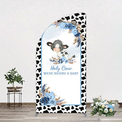 Aperturee - Aperturee Black White Cow Floral Baby Shower Arch Backdrop