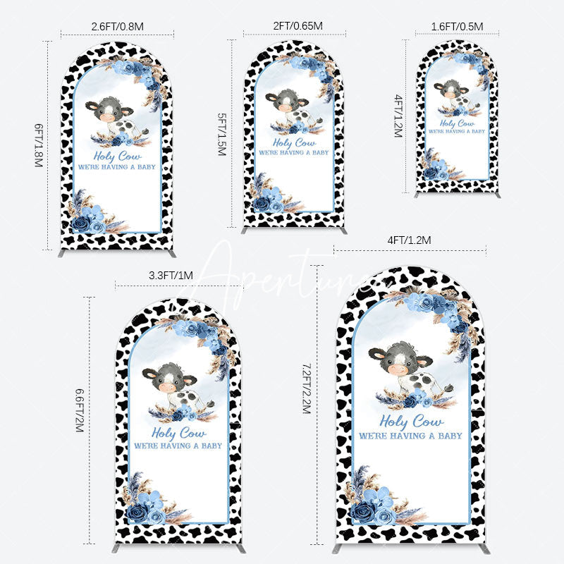 Aperturee - Aperturee Black White Cow Floral Baby Shower Arch Backdrop