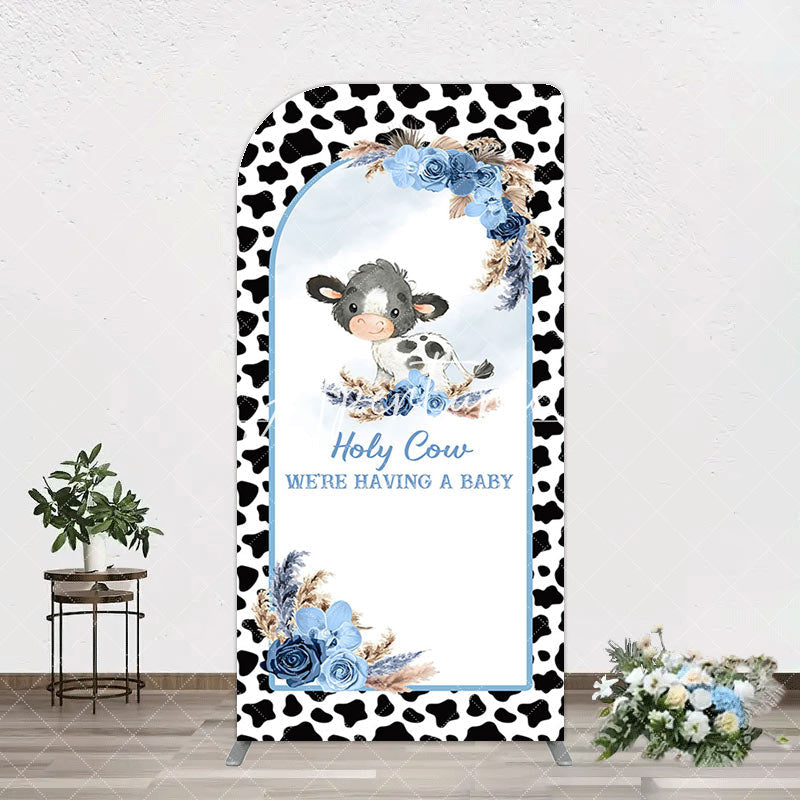 Aperturee - Aperturee Black White Cow Floral Baby Shower Arch Backdrop