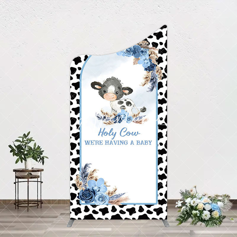 Aperturee - Aperturee Black White Cow Floral Baby Shower Arch Backdrop