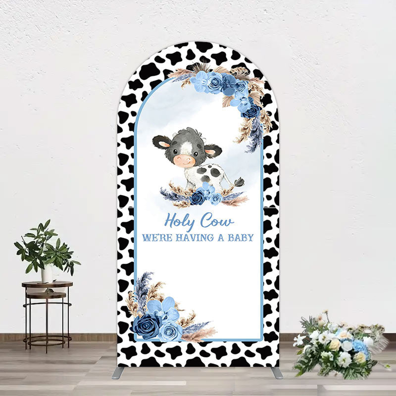 Aperturee - Aperturee Black White Cow Floral Baby Shower Arch Backdrop